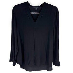 Eileen Fisher V-Neck Dressy Silk Blouse Long Sleeve Black Size Medium